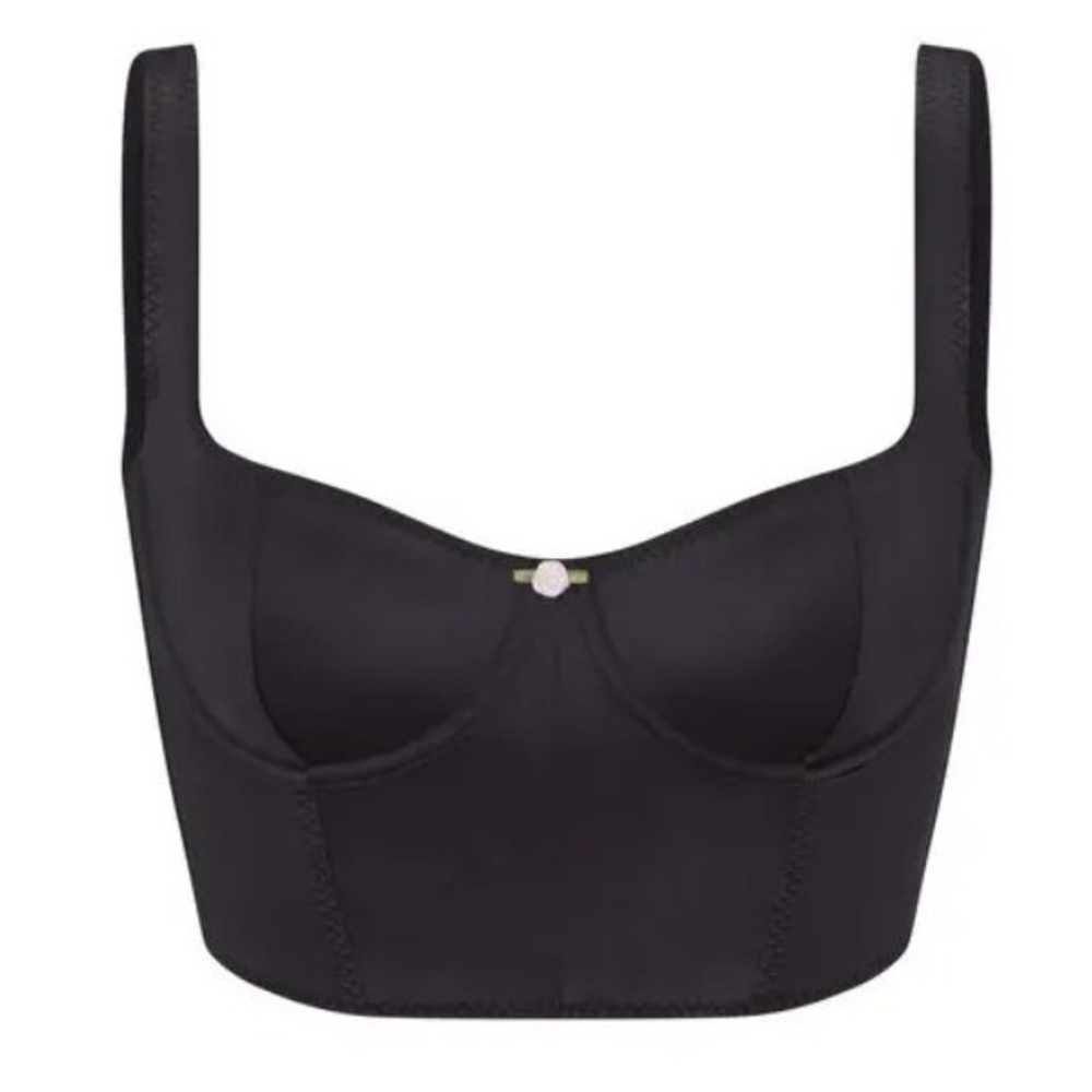 NWT Skims Stretch Satin Corset Size S Onyx Black Balconette Crop Sold Out $68